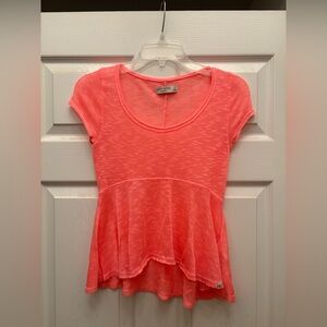 Y2K GILLY HICKS KNIT SHEER FLOWY BABYDOLL SHORT SLEEVE TOP SWEATER CORAL PINK XS